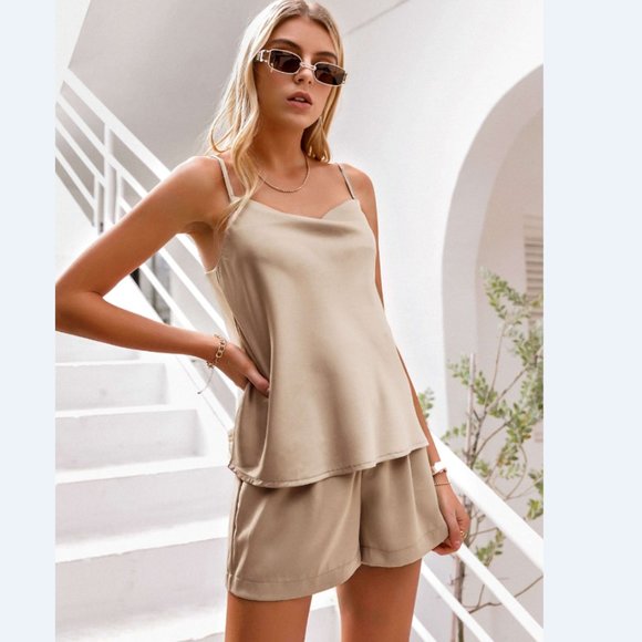A Classy Chic Boutique Tops - Sollinarry Adjustable Strap Cami and Belted Shorts Set